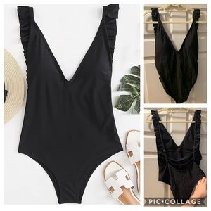 Black backless one piece